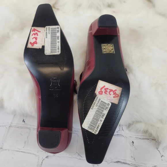 Crimson Kitten Heels w/ Button Strap